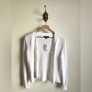 Banana Republic Classic White Ribbed Button-Front Cardigan